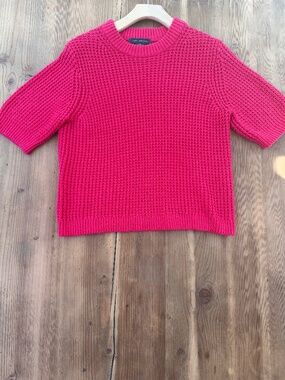 French Connection Hot Pink Short Sleeve Waffle Knit